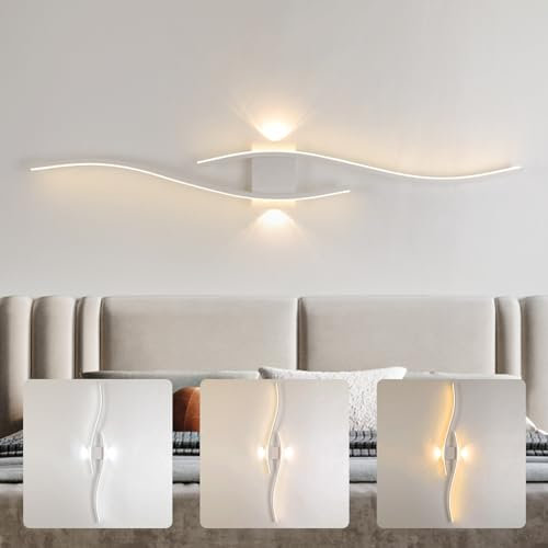 SUCIKORIO Lange LED Wandleuchte Innen 100cm, 35W Modern LED Wandlampe Innen Weiß Led Wandleuchte 230V Flurlampe Wand 3000K-6500K Warmweiß Natürliches Weiß für Schlafzimmer, Wohnzimmer