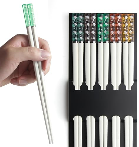 Chopsticks Reusable Dishwasher Safe, AYFDISHS 5 Pairs 9.56 Inches Lightweight Fiberglass Chopstick, Japanese Chinese Sakura Chopstick, Non-slip Chop Sticks, White