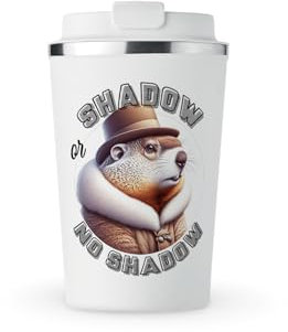 MAXIKIWI - Tasse de voyage isotherme à double paroi en acier inoxydable étanche avec couvercle, garde les boissons chaudes et froides - Jour de la marmotte - 350 ml