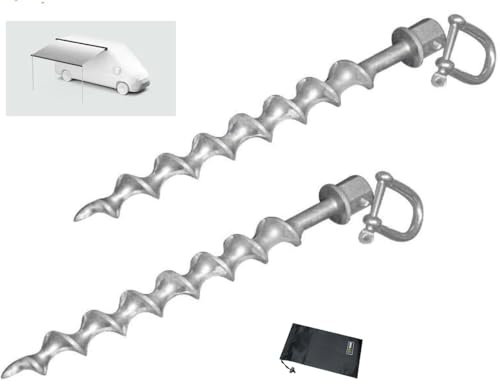 STABIELO 2 Stück MARKISENHALTER SCHRAUBHERINGE mit einem WURMSCHRAUBEN Gewinde + EDELSTAHLSCHÄKEL mit Tasche