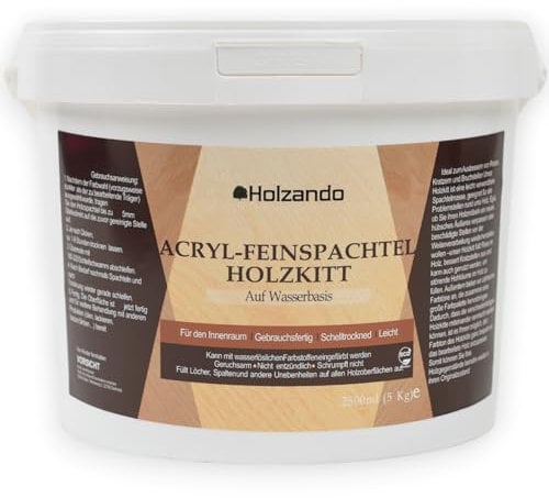 Holzando® Holzkitt Feinspachtel für Holz, OSB und Wände - Holzspachtelmasse, Holzspachtel, Fensterkitt, Wood Filler, Holzpaste, Spachtelmasse Holz, Holzfüller (Buche natur 24, 5Kg)
