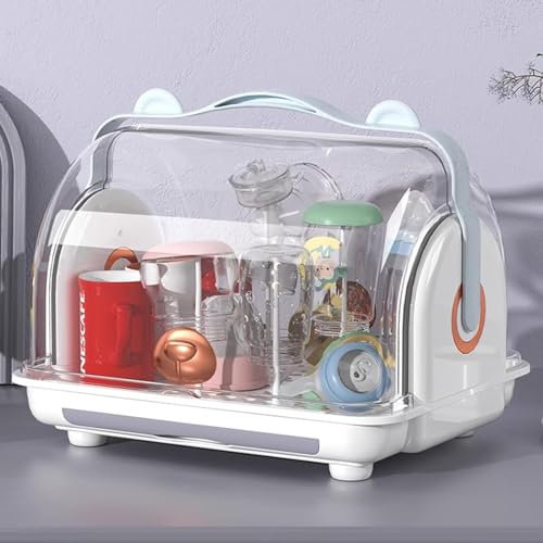 WBRSybUK Baby Bottle Drying Rack with Cover Drain,Large Capacity Portable Anti-Dust Toddler Bottles Drying Rack,Kitchen Dish Storage Box for Home Kitchen,Grey
