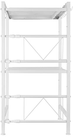 HUOLE Extensible Support Micro Onde en Métal, Hauteur Réglable, Étagère de Rangement pour Cuisine, Titulaire d'épice avec 3 Crochets, Charge maximale 25 kg (40/64 * 36,5 * 78 cm-Blanc)