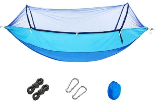 Pop-Up-Camping-Hängematte mit Moskitonetz, 2 Personen, 300 kg Tragkraft, atmungsaktiv, Insektenschutz, leicht, tragbar, mit Aufbewahrungstasche, geeignet für Outdoor-Rucksackreisen, Wandern (blau)
