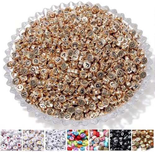 AWARDSEN 1500 Stück Buchstabenperlen für Armbänder Roségold, 7 mm Acryl Perlen, Schwarzer Buchstaben Für DIY Geeignet Halsketten Armbänder handwerk