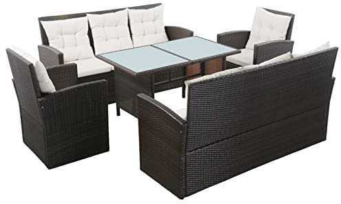Iiaky 5-TLG. Garten-Lounge-Set mit Auflagen GartenmöBel Set Garten-Essgruppe Balkon Sitzgruppe LoungemöBel FüR Garten Poly Rattan Braun