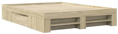 vidaXL Bettgestell, Bettrahmen mit Lattenrost, Schlafzimmerbett Bett mit Stauraum, Doppelbett für Schlafzimmer, Sonoma-Eiche 160x200cm Holzwerkstoff