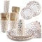 Vexillic Vajilla de Fiesta, 200 piezas Puntos Set de Juego de Platos y Cubiertos, Cubertería de Cartón Vasos y Servilletas para Cumpleaños,Aniversarios (Punto de oro rosa)