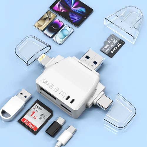 Multi-Port 7 in1 Universal SD TF Card Reader SD/Micro SD Card Reader External Memory Camera Card Reader Adapter USB SD Card Hub Multiport Adapter for iPhone15/14/13/12, Samsung S24 S23, PC Laptop