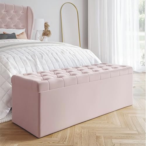 AZ Interiors Royal Furniture 120cm Wide Chesterfield Ottoman Storage Bench, Plush Velvet Bench with Storage, End of Bed Bench, Velvet Upholstered Coffee Table, Entryway Bench (Pink Velvet)