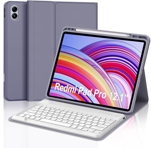 Funda con Teclado para Redmi Pad Pro/Xiaomi Poco Pad 12.1, Teclado Bluetooth Inalámbrico Desmontable con Funda Protectora Delgada para Tablet Xiaomi Redmi Pad Pro/Poco Pad 12.1 Pulgadas, Púrpura