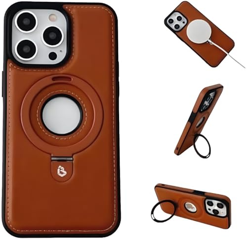 WarmWhisper Ledermaterial mit magnetischem Metallständer, luxuriöses Leder, unsichtbarer Ständer, Handyhülle für iPhone 12–15 (iPhone 16, Braun)