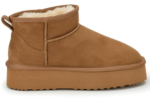 Polar Women s Platform Boots Slippers Faux Suede, Flexible Waterproof Anti Slip Rubber Sole With Memory Foam, Faux Fur-Lined Slip-On Slippers, Ladies Walking Shoes for Indoor & Outdoor