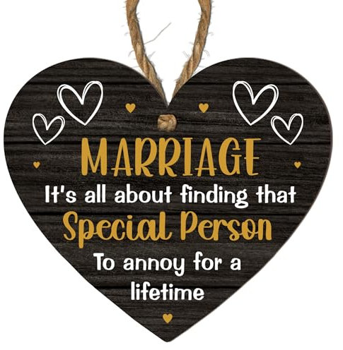 Panneau mural humoristique en bois avec inscription « Marriage: Special Person to Annoy for a Lifetime » - Cadeau humoristique pour mariage ou anniversaire de couple - Panneau mural romantique en bois