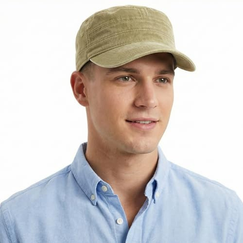 HIQIU Military Cap Herren Army Cap Cadet Hut - Unisex Vintage Military Armee Flat Kappe - Militärmützen Herren Verstellbar Baumwolle Baseballkappe Feldmütze