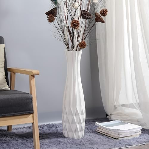 JIDOFUE Vase de Sol Haut en céramique Blanc 60 cm, décoration Minimaliste pour Maison,Mariage, Fleurs et Herbe de la Pampa, Design Chic et Moderne
