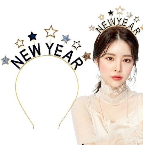 Arvintas Serre-tête « Happy New Year » pour femme, diadème à paillettes, étoile pailletée, bandeau de Noël, pour les fêtes, les mariages, Noël, les anniversaires