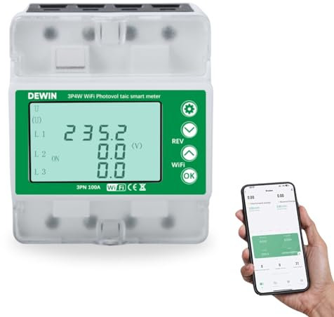 DEWIN Stromzähler 3 Phasen, Drehstromzähler Hutschiene Tuya WiFi Photovoltaik Meter 3 Phase Recloser Schalter Intelligent Reclosing Protector 100A