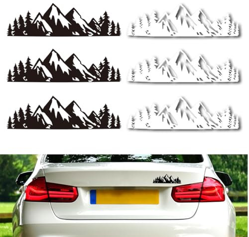 MIRKUZI Automobile Aufkleber 6-teiliges Autoaufkleber-Set mit Bergaufklebern, Bäumen, Wäldern und Hügeln, Grafikaufkleber für Auto, Wohnmobil, Anhänger (weiß und schwarz)