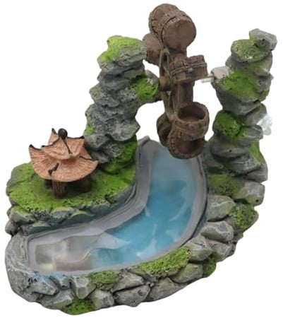 FGDTREE Fishtanks Dekorative Wasserrad-Figur mit Bachlauf, Bastelprojekt, Gartenlandschaft, Statue, Verstecke, fließende Wassermühle