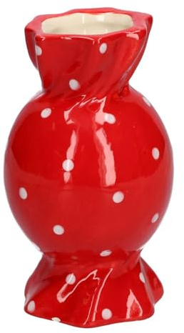 INNA-GLAS Bauchige Vase Amiel, rot-weiß, 15cm, Ø8,5cm | für einzelne Blume, aus Keramik, mit Punkten - Einzelblumenvase