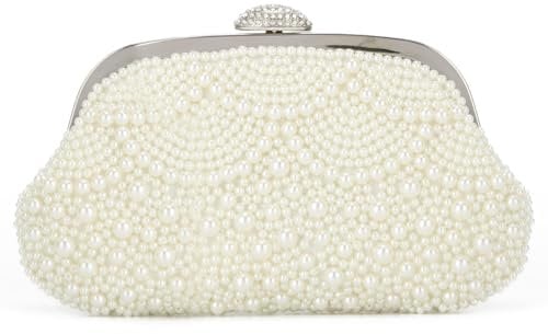 Jywmsc Damen Perlen Clutch Geldbörsen für Hochzeit Perlentasche Weiß Perlen Abendhandtasche Elfenbein Braut Schultertasche