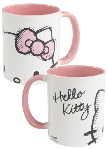 Hello Kitty - Taza de café (cerámica, 320 ml), color rosa y blanco