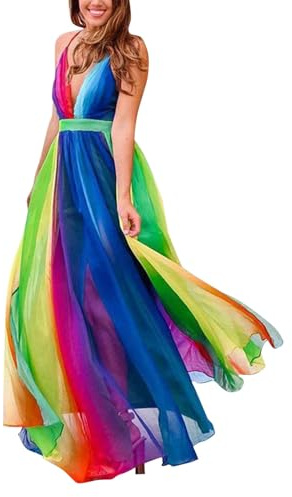 Vhersily Sommerkleid für Damen, LGBT-Q Gay Pride Monat Boho Maxi Rainbow V-Ausschnitt mit Taschen Pride Rock Brautschmuck, Frühlingskleidung, sexy Kleider, Curvy, Zeremonie, Rosa, XXL