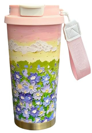 Générique Mug à Café Portable de 500 ml - Tasse Isotherme | Motif Deux Modes De Boisson Tasse Étanche Avec Dragonne Et Couvercle Pour Boissons Chaudes Ou Froides Hommes Femmes École Bureau Camping