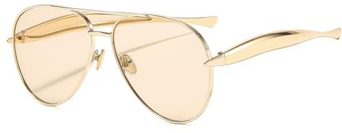 YAMEIZE Retro Groß Sonnenbrille Damen Herren 70er Jahre Pilotenbrille Vintage Sonnebrille Metall Doppelbrücke Pilot Brille mit UV400 Schutz