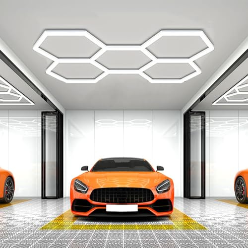 Lampada da soffitto a nido d'ape esagonale a LED, 6500K, bianco puro, for garage, magazzino, ufficio, studio di detailing auto, casa(5 Grids)