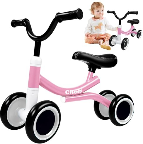 CHOLY Laufrad 4 Räder für 12–24 Monate, Baby Lauflernrad ab 1 Jahr, erstes Laufräder Indoor & Outdoor, ideales 1 Jahr Geburtstag Junge - Rosa