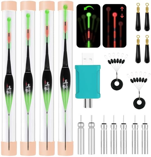 CHENBOOW Angelposen,4 Stück Led Posen Angeln,Schwimmer Angeln,Angeln Pose,Fishing Posen Set,Angel Zubehör,Posen Angeln Set,Posen Angeln mit Gravity Sensing,Angelzubehör,für Verschiedene Fischgrößen