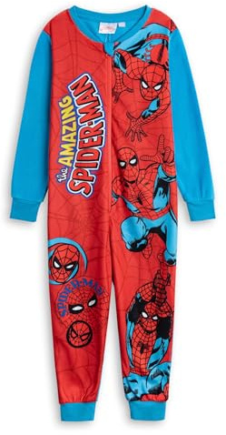 Marvel Spider-Man Boys Red and Blue Onesie | Long Sleeve Zip-Up Microfleece Loungewear for Sleep & Relaxation | The Amazing Spider-Man Character Branding Merch