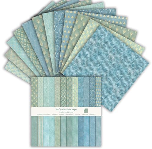 MerwDeeyt Scrapbook Papier 24 Blat Buntes Muster Bastelpapier (Boho 2) | 15,2x15,2 cm/6x6 in, Doppelseitiges, Blumen Motivpapier, Vintage Dekopapier, für Journal Scrapbooking