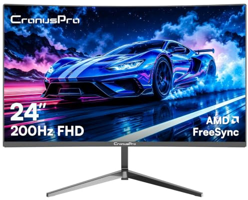 CronusPro 24 Zoll Curved Gaming Monitor, 200Hz, 1ms MPRT, FHD 1920 x 1080 | AMD FreeSync, 3000R, VA Panel, 16:9, 98% sRGB, 4000:1, HDR, Eye Care, HDMI/DisplayPort, VESA 75 x 75mm, PC Bildschirm Schwarz