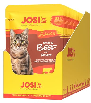 JosiCat Beef in Sauce | 28x 85g | Katzenfutter nass mit Rind in Soße | Adult | Premium Nassfutter im Frischebeutel für ausgewachsene Katzen | Rindfleisch | Inulin | German Quality by JOSERA