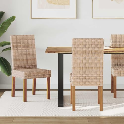 Bucmath Esszimmerstuhl 2er Set, Natur Rattangeflecht, Mahagoni Massivholz, 44x53x93 cm, Langlebige Küchenstühle mit Rückenlehne für Esszimmer, Wohnzimmer