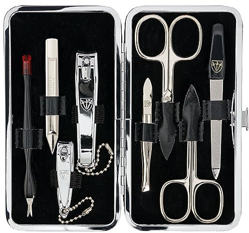 3 Swords Germany - brand quality 8 piece manicure pedicure grooming kit set for professional finger & toe nail care scissors clipper fashion leather case in gift box, Made by 3 Swords (7318)