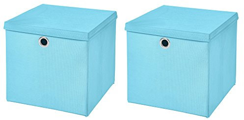 StickandShine 2er Set Hellblau Faltbox 28 x 28 x 28 cm Aufbewahrungsbox faltbar mit Deckel