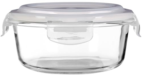 Premier Housewares 620ml Round Glass Food Storage Container|BPA-Free White PP Lid with Clip Locks Glass Jar|Large glass Jar with Lid|Air-tight Food Storage Container
