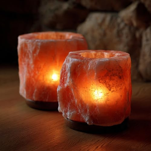 Himalayan Salt Lamp Candle Holder Lamps Natural Pink Salt Lamps Tealight Candle Holders Set Mineral Crystal Salt Lamp | Calming Meditation Relaxing Candles Holders | Set of 2 in one box