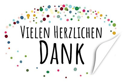20 Aufkleber Ovale Form - Vielen Herzlichen Dank Konfetti Look - Format ca. 8 x 5 cm - Etiketten, Sticker und Aufkleber DIY Geschenke Danke Bedanken Flaschen Einmachglas