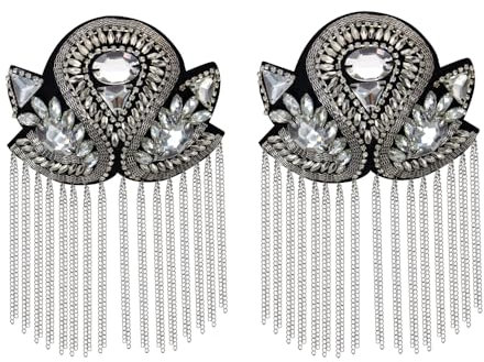 EMDOMO Damen Herren Blazer Epaulet Kpop Fransen Quaste Metall Schulter-Epaulette Spikes Brosche 1 Paar/2 Stück