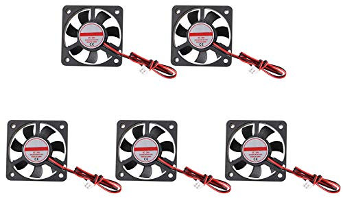 Jopto Lot de 5 ventilateurs d’imprimante 3D 24 V DC sans balais silencieux 2 broches 5010 50 x 50 x 10 mm avec câble de 27 cm pour imprimante 3D Hotend Makerbot MK7 MK8 CPU Puce Arduino