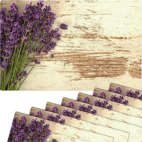 Tischsets 8er als abwaschbare Frühling und Sommer Tischdeko - Platzsets Vintage Lavendel Blumen als Tischuntersetzer in 43 cm - Platzdeckchen als Tischunterlage für Esstisch Wohnzimmer Tisch