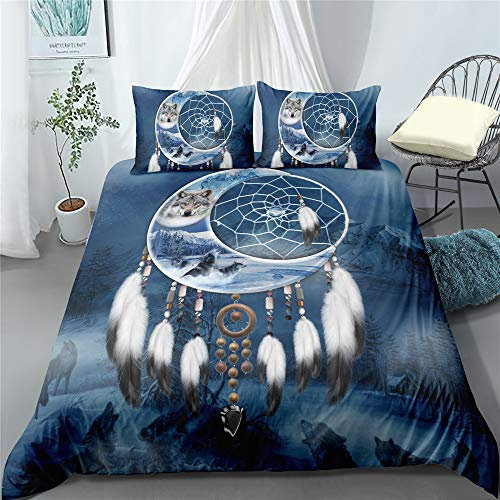 DXSX 2 Teilig Bettwäsche-Set Dreamcatcher Wolf-Patterned Theme Bettbezug 135 x 200 cm + 1 Kissenbezug 50 x 75 cm,Hypoallergen Mikrofaser Super Weiche Atmungsaktive (Stil 02, 135 x 200 cm)
