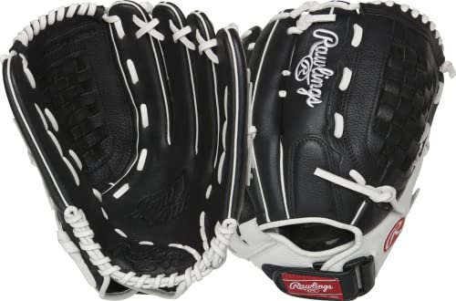 Rawlings Mädchen Shut Out Youth Softball Glove | Sizes 11.5-12.5 | Multiple Styles Handschuh, Basket Web | Schwarz/Weiß, 13 | Outfield