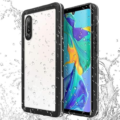 Shellbox Extreme Schutzhülle kompatibel mit Huawei P30, Full Body 360° wasserdicht IP68 bis 3m Anti-Herunterfallen + Touch-Screen Anti-Kratzer - Rand Schwarz