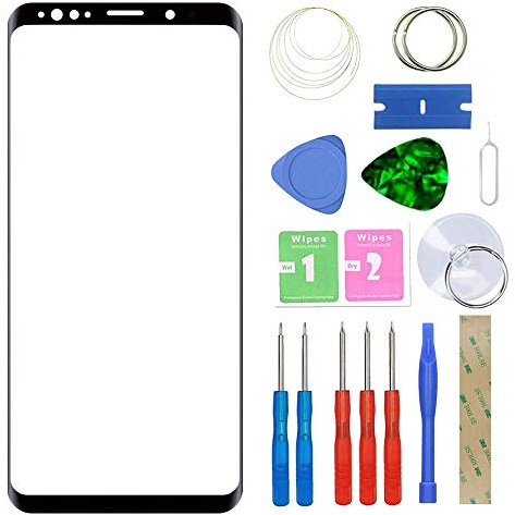 MovTEK Kit de Remplacement de Ecran Tactile Vitre Avant d'origine pour Samsung Galaxy S9 G960F Lentille Extérieur Verre Noir